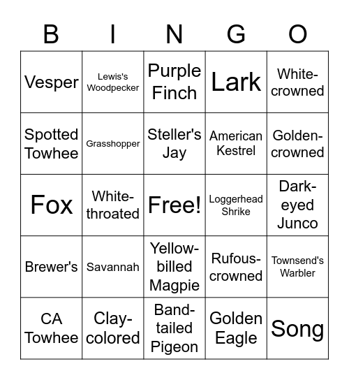 YAS Sparrow Bingo! Bingo Card