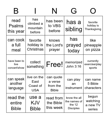 Bible Bingo Card