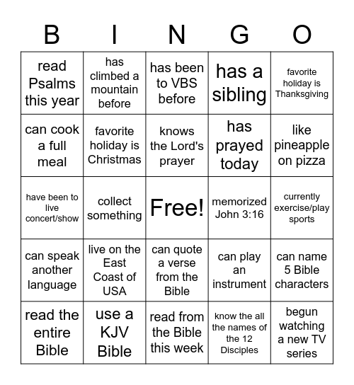 Bible Bingo Card