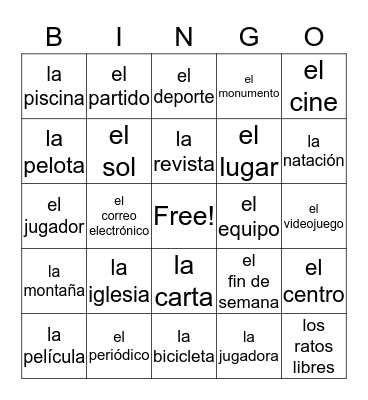 Capítulo 4 Vocabulario Bingo Card