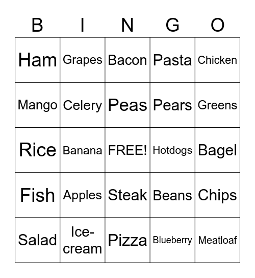 Food Bingo Card