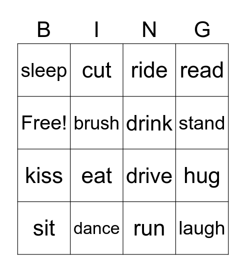 Basic Verbs Bingo Card