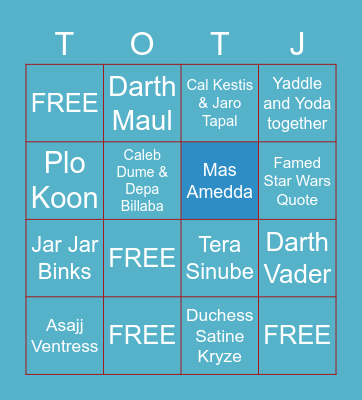 Star Wars: Tales of the Jedi BINGO CARD Bingo Card