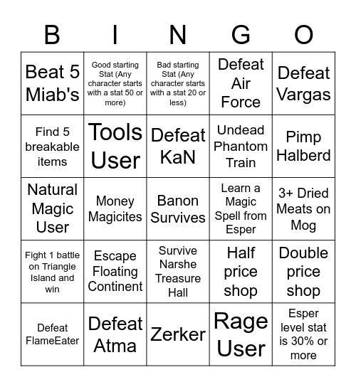 FF6 WoB Bingo Board Bingo Card