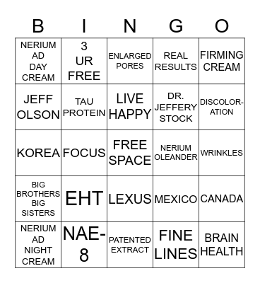 NERIUM BINGO Card