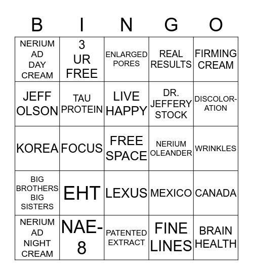 NERIUM BINGO Card