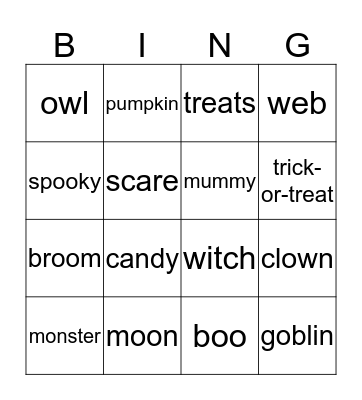 Halloween Bingo Card