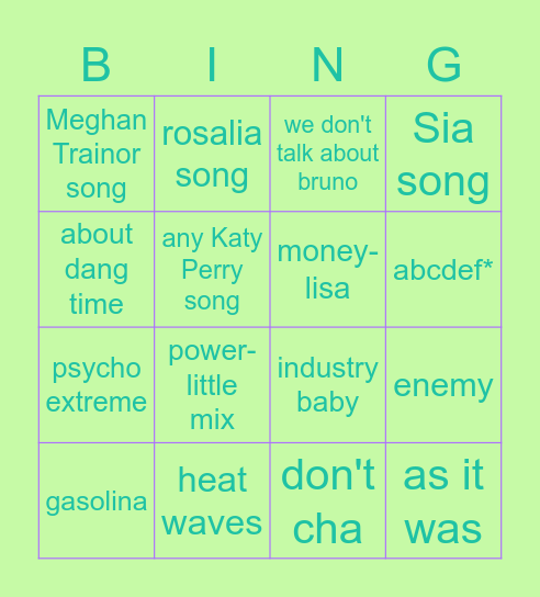 JD songs left to announce Bingo Card