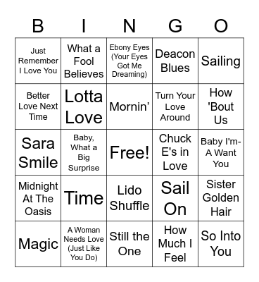 Yacht Rock 01 Bingo Card