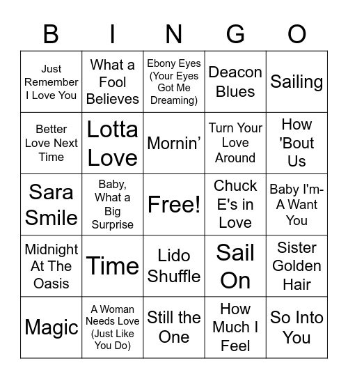 Yacht Rock 01 Bingo Card