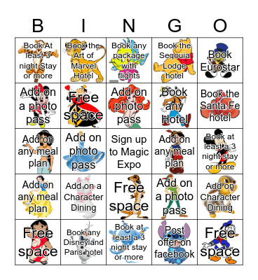 Disney Character Bingo Card