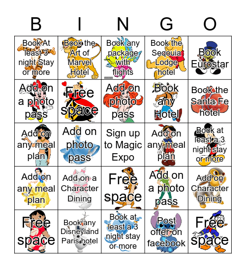 Disney Character Bingo Card