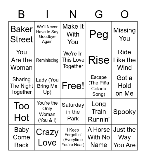 Yacht Rock 02 Bingo Card