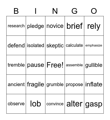 Vocabulary Review Bingo Card