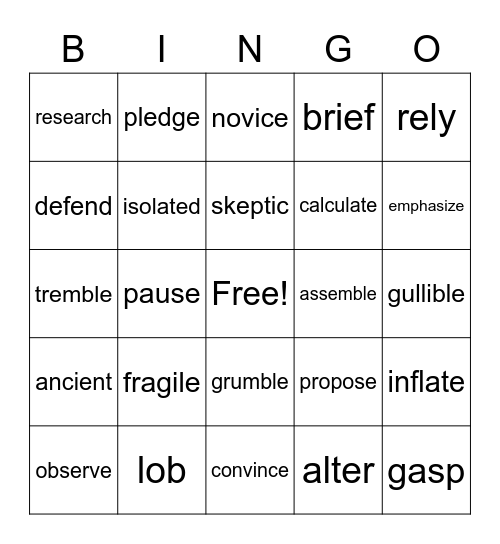 Vocabulary Review Bingo Card