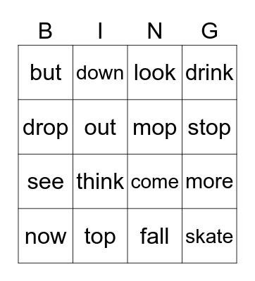 Phonics 2B, Week 10 Bingo Card