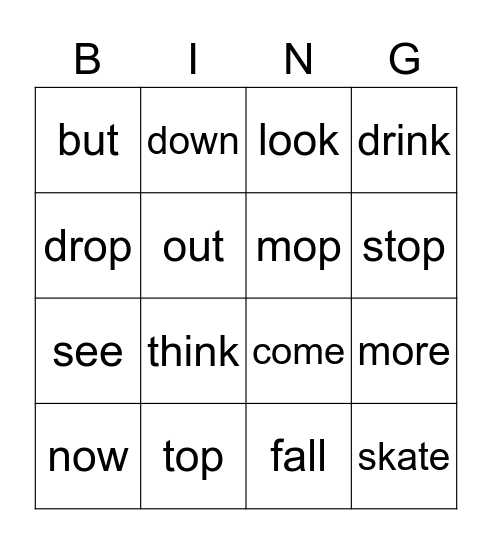 Phonics 2B, Week 10 Bingo Card