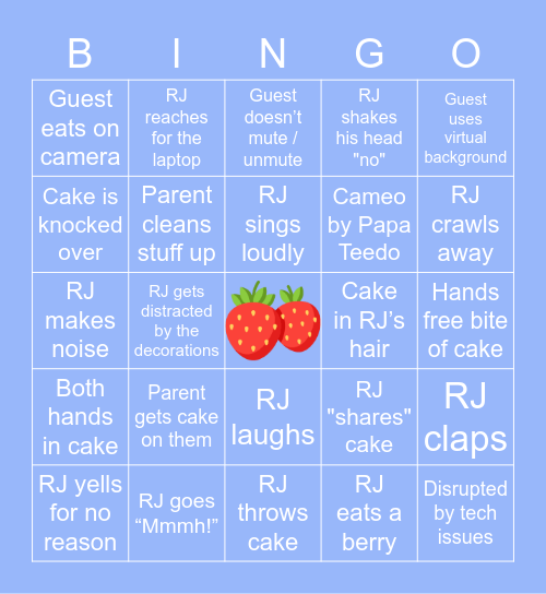 Virtual Cake Smash Bingo Card