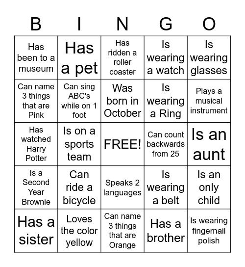 Brownie Friendship Bingo Card