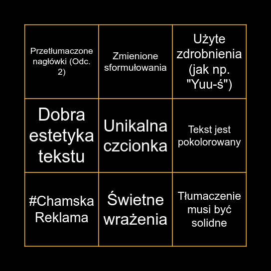 Master Piece Bingo - Zgadywanie co do tekstu od Nyana. Bingo Card