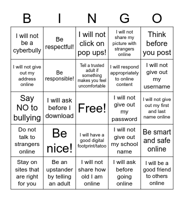 Internet Safety 2 Bingo Card