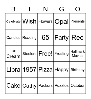 Cathy's Birthday Bingo Card