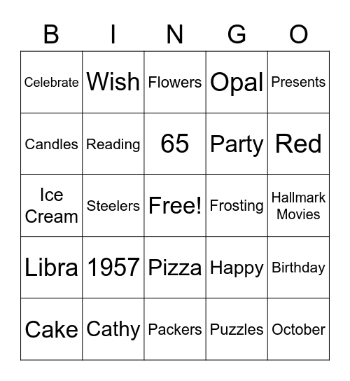 Cathy's Birthday Bingo Card