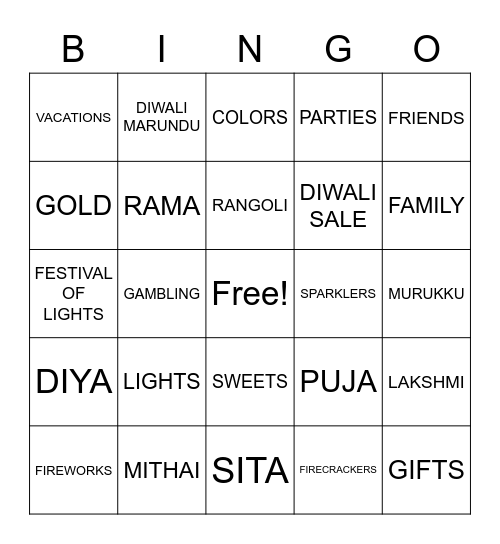 Diwali Party Bingo! Bingo Card