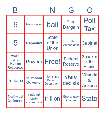 US Government BINGO Fun Bingo Card