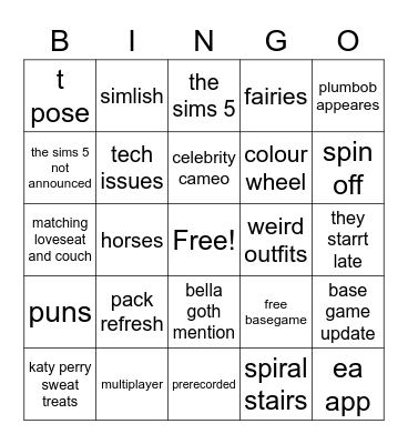 sims 5 summit bingo dont use Bingo Card