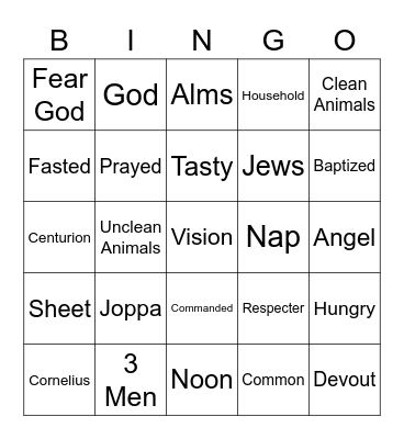 Peters Vision Bingo Card