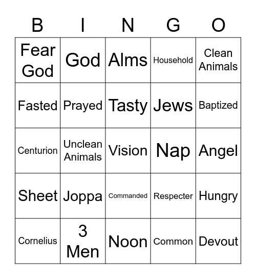 Peters Vision Bingo Card