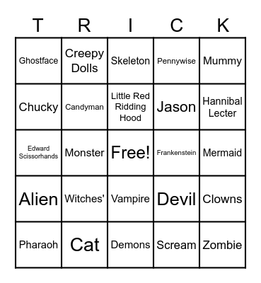 Halloween Characters Bingo Card