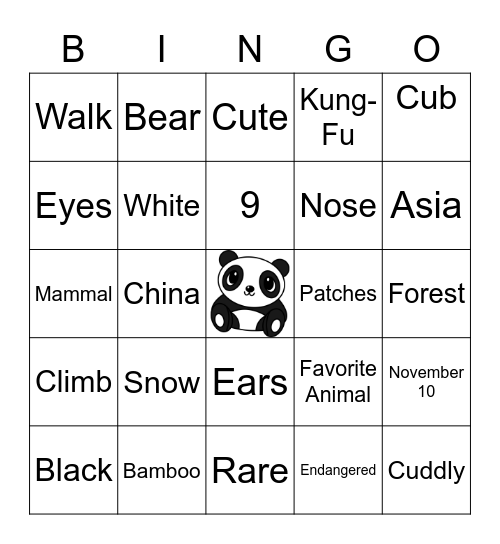 Hannah's Panda Bingo Card