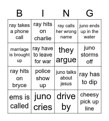 ray & juno love tour Bingo Card