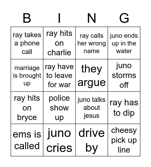 ray & juno love tour Bingo Card