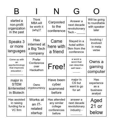 DECODE Networking Bingo Card Bingo Card
