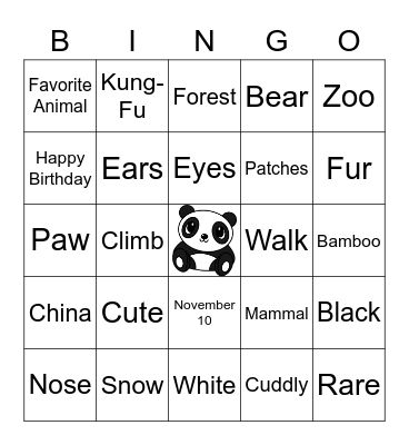 Hannah's Panda Bingo Card