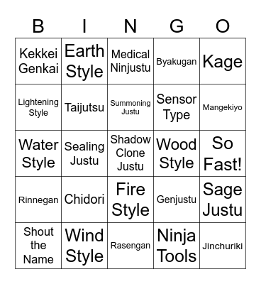 Naruto Bingo Card