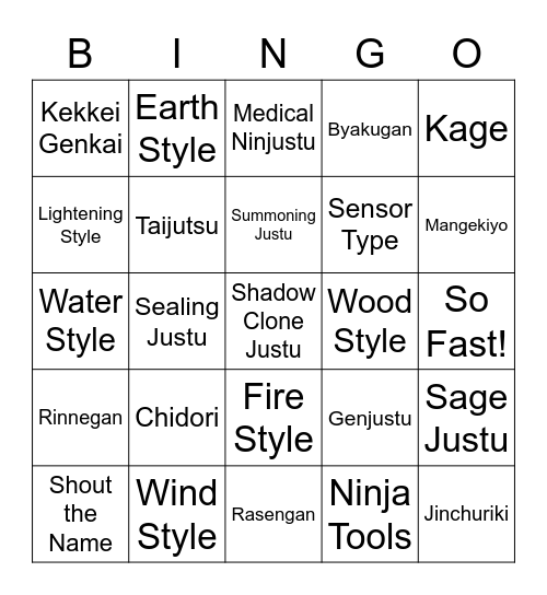 Naruto Bingo Card