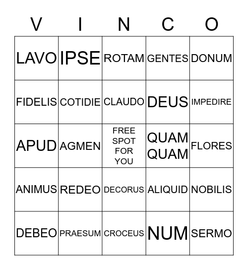 VINCO DUO Bingo Card