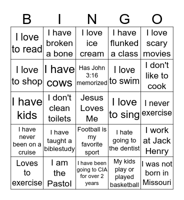 Church In Action Bingo Card