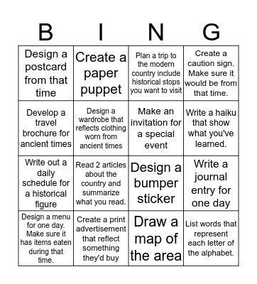 Ancient Civilizations Final Bingo Card