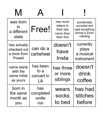 Find Someone who... Bingo Card
