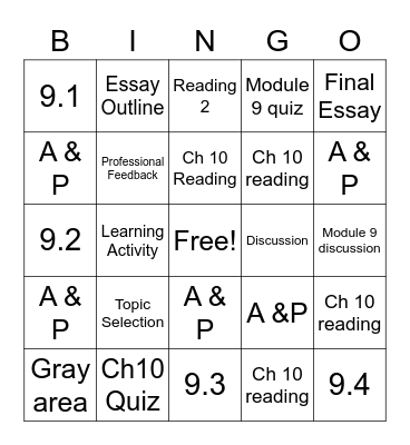 October 23-30 Bingo Card