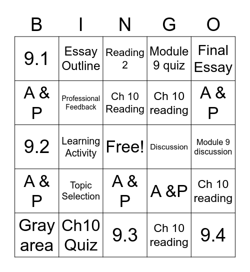 October 23-30 Bingo Card