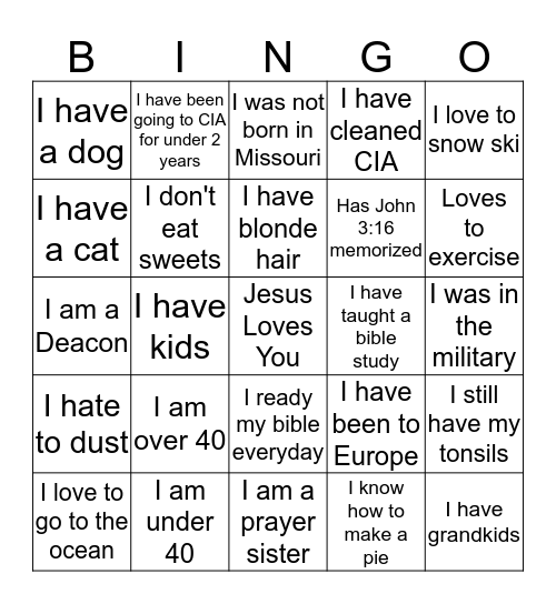 Church In Action Bingo Card