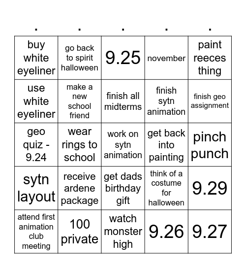 november goal Bingo Card