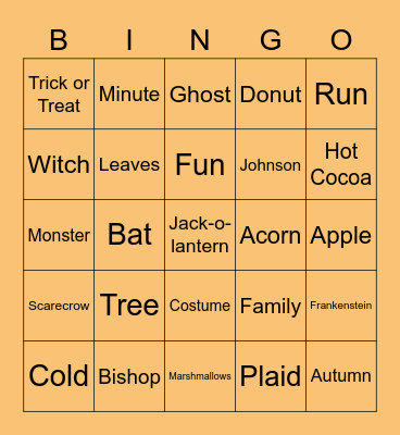 Fall Extravaganza Bingo Card