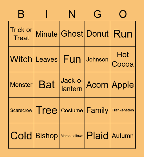 Fall Extravaganza Bingo Card